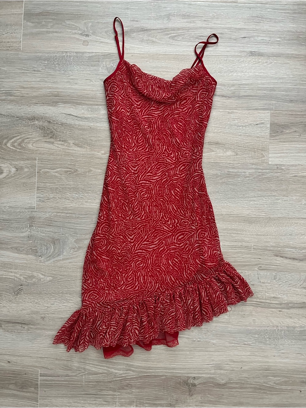 Vintage Betsey Johnson 90s Red Spaghetti-Strap Ruffled Hem Dress - Size XS (P)